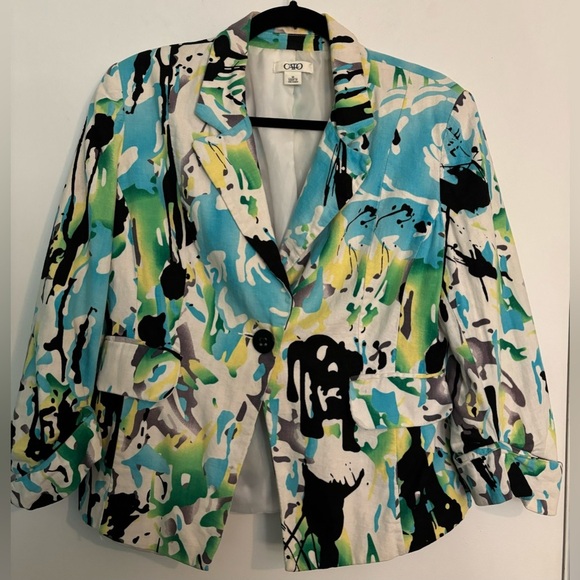Vintage Cato Womens‎ Linen Blend Abstract Pattern Blazer Sz 12 80s Office Casual - Picture 1 of 8